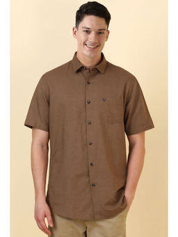 Allen Solly - Men Brown Textured Half Sleeves Casual Shirt