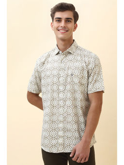 Allen Solly - Men Khaki Printed Half Sleeves Casual Shirt