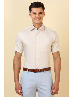 Allen Solly - Men Beige Textured Half Sleeves Formal Shirt