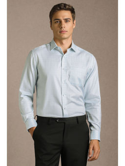Louis Philippe - Men Light Turquoise Checks Full Sleeves Formal Shirt