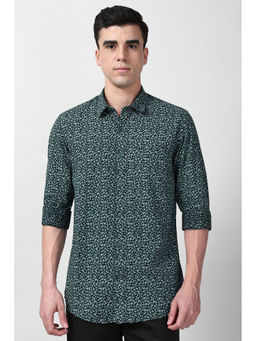 Peter England - Men Green Slim Fit Printed Full Sleeves Casual Shirt
