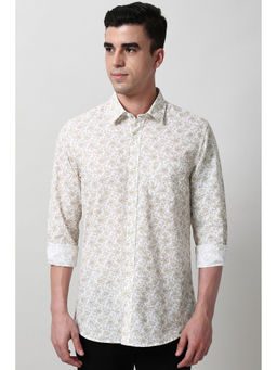 Peter England - Men White Slim Fit Floral Printed Full Sleeves Casual Shirt