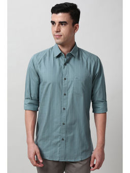 Peter England - Men Green Slim Fit Stripes Full Sleeves Casual Shirt
