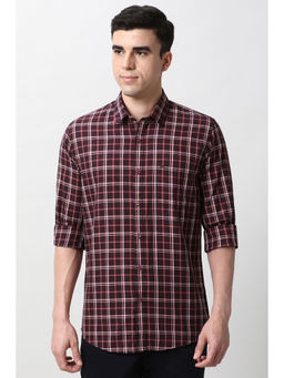 Peter England - Men Maroon Slim Fit Checks Full Sleeves Casual Shirt