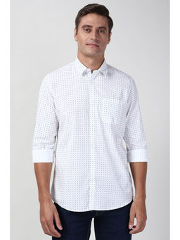 Peter England - Men White Slim Fit Printed Full Sleeves Casual Shirt