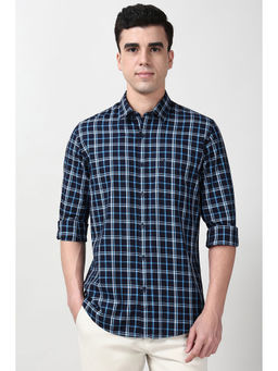 Peter England - Men Navy Blue Slim Fit Checks Full Sleeves Casual Shirt