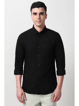 Peter England - Men Black Slim Fit Solid Full Sleeves Casual Shirt