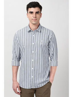 Peter England - Men White Slim Fit Stripes Full Sleeves Casual Shirt