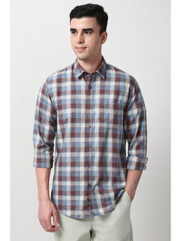 Peter England - Men Multi Color Slim Fit Checks Full Sleeves Casual Shirt