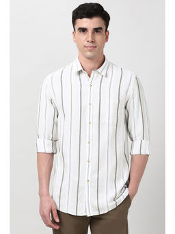 Peter England - Men White Slim Fit Stripes Full Sleeves Casual Shirt