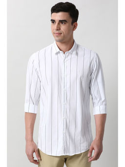 Peter England - Men White Slim Fit Stripes Full Sleeves Casual Shirt
