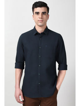 Peter England - Men Navy Blue Slim Fit Solid Full Sleeves Casual Shirt