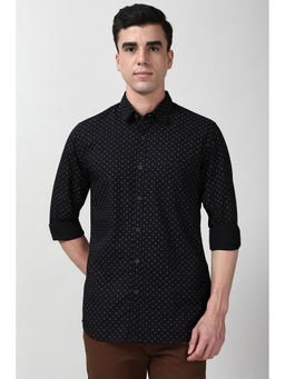 Peter England - Men Black Slim Fit Printed Full Sleeves Casual Shirt