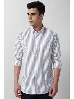 Peter England - Men White Slim Fit Stripes Full Sleeves Casual Shirt