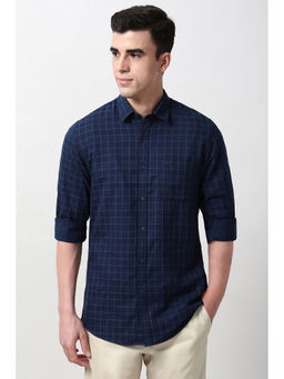 Peter England - Men Navy Blue Slim Fit Checks Full Sleeves Casual Shirt