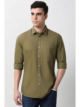Peter England - Men Olive Slim Fit Solid Full Sleeves Casual Shirt