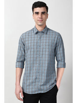 Peter England - Men Light Blue Slim Fit Checks Full Sleeves Casual Shirt