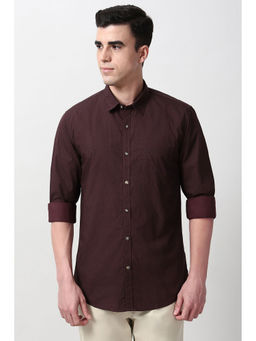Peter England - Men Maroon Slim Fit Printed Full Sleeves Casual Shirt