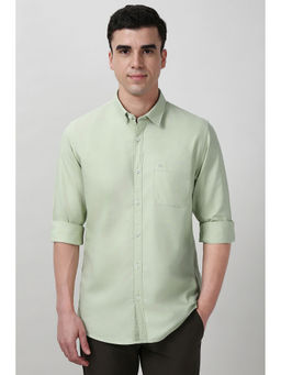 Peter England - Men Green Slim Fit Solid Full Sleeves Casual Shirt