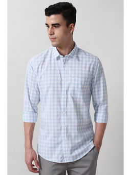 Peter England - Men White & Blue Slim Fit Checks Full Sleeves Casual Shirt