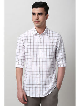 Peter England - Men White Slim Fit Checks Full Sleeves Casual Shirt