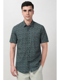 Peter England - Men Green Slim Fit Floral Printed Half Sleeves Casual Shirt