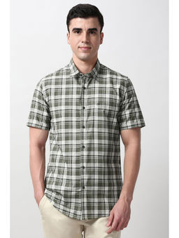 Peter England - Men Olive Slim Fit Checks Half Sleeves Casual Shirt