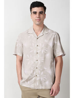 Peter England - Men Beige Regular Fit Floral Printed Half Sleeves Casual Shirt