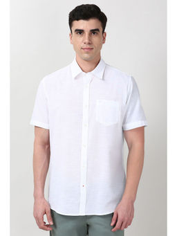 Peter England - Men White Slim Fit Textured Half Sleeves Casual Shirt