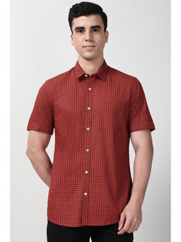 Peter England - Men Red Slim Fit Printed Half Sleeves Casual Shirt