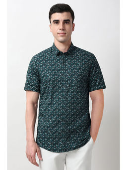 Peter England - Men Green Slim Fit Printed Half Sleeves Casual Shirt