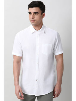 Peter England - Men White Slim Fit Solid Half Sleeves Casual Shirt