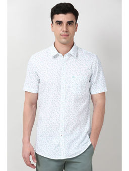 Peter England - Men White Slim Fit Floral Printed Half Sleeves Casual Shirt