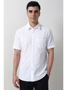 Peter England - Men White Slim Fit Textured Half Sleeves Casual Shirt
