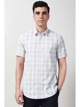 Peter England - Men Grey Slim Fit Checks Half Sleeves Casual Shirt