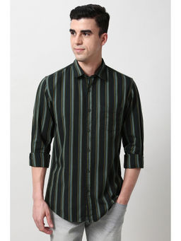 Peter England - Men Green Slim Fit Stripes Full Sleeves Casual Shirt
