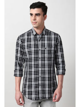 Peter England - Men Black Slim Fit Checks Full Sleeves Casual Shirt