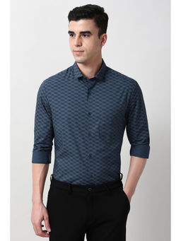 Peter England - Men Navy Blue Slim Fit Full Sleeves Formal Shirt