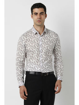 Van Heusen - Men White Printed Full Sleeves Party Shirt