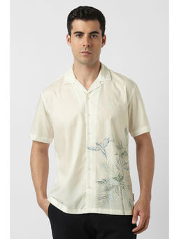 Van Heusen - Men Cream Printed Half Sleeves Party Shirt