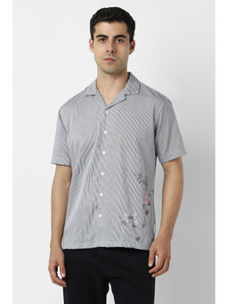 Van Heusen - Men Grey Stripes Half Sleeves Party Shirt