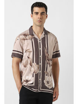 Van Heusen - Men Brown Floral Printed Half Sleeves Party Shirt