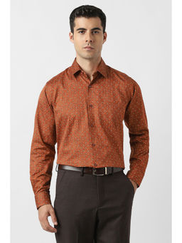 Van Heusen - Men Orange Printed Full Sleeves Wedding Shirt