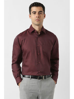 Van Heusen - Men Brown & Red Checks Full Sleeves Wedding Shirt