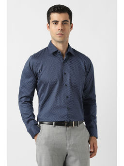 Van Heusen - Men Navy Blue Floral Printed Full Sleeves Slim Fit Wedding Shirt