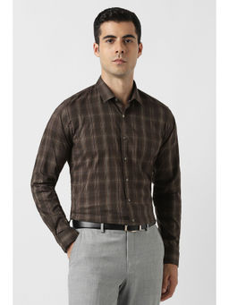 Van Heusen - Checks Formal Brown Shirt
