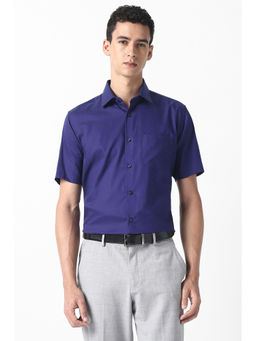 Van Heusen - Men Navy Blue Solid Half Sleeves Wedding Shirt