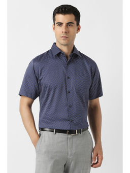 Van Heusen - Men Navy Blue Floral Printed Half Sleeves Wedding Shirt