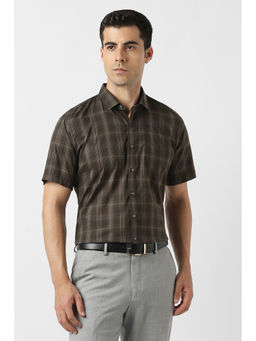 Van Heusen - Checks Formal Brown Shirt