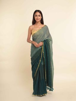 Suta - Green Colorblock Cotton Blend Saree